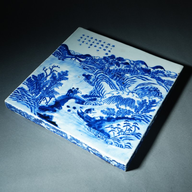 清嘉庆 青花山水诗文炉座 - 图3