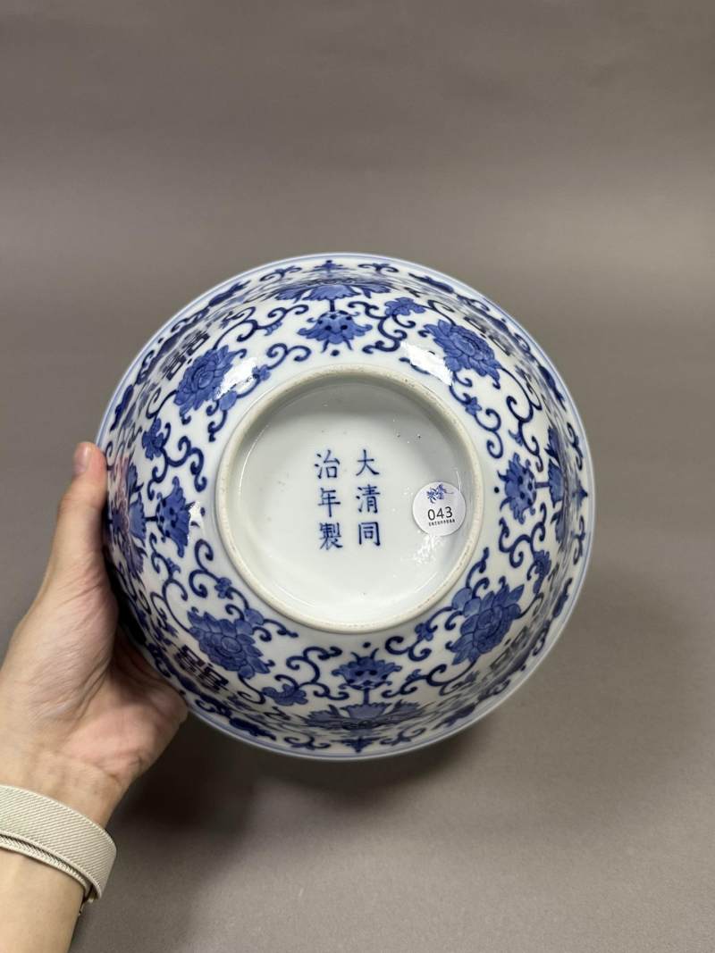    清同治 青花福寿双喜纹大碗 - 图8