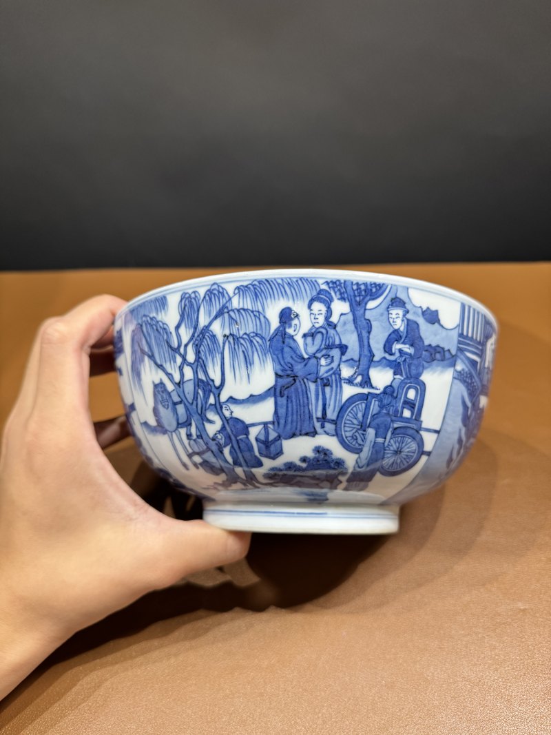 清康熙 青花西厢记人物故事大碗 - 图7