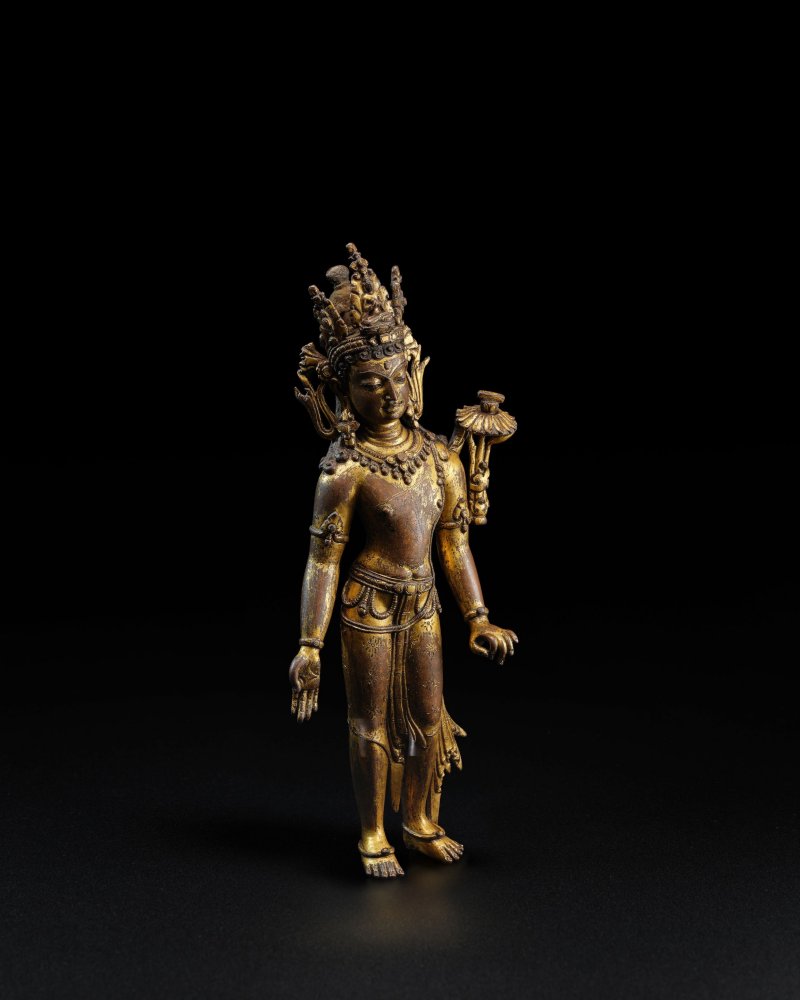 西藏或尼泊爾 十二世紀 銅鎏金文殊菩薩像 | A GILT COPPER ALLOY FIGURE OF MANJUSHRI - 图5