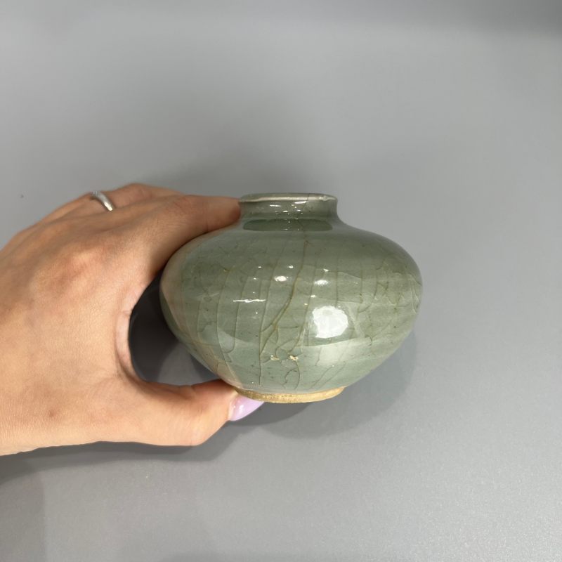 明代 龙泉窑梅子青釉水盂 - 图4