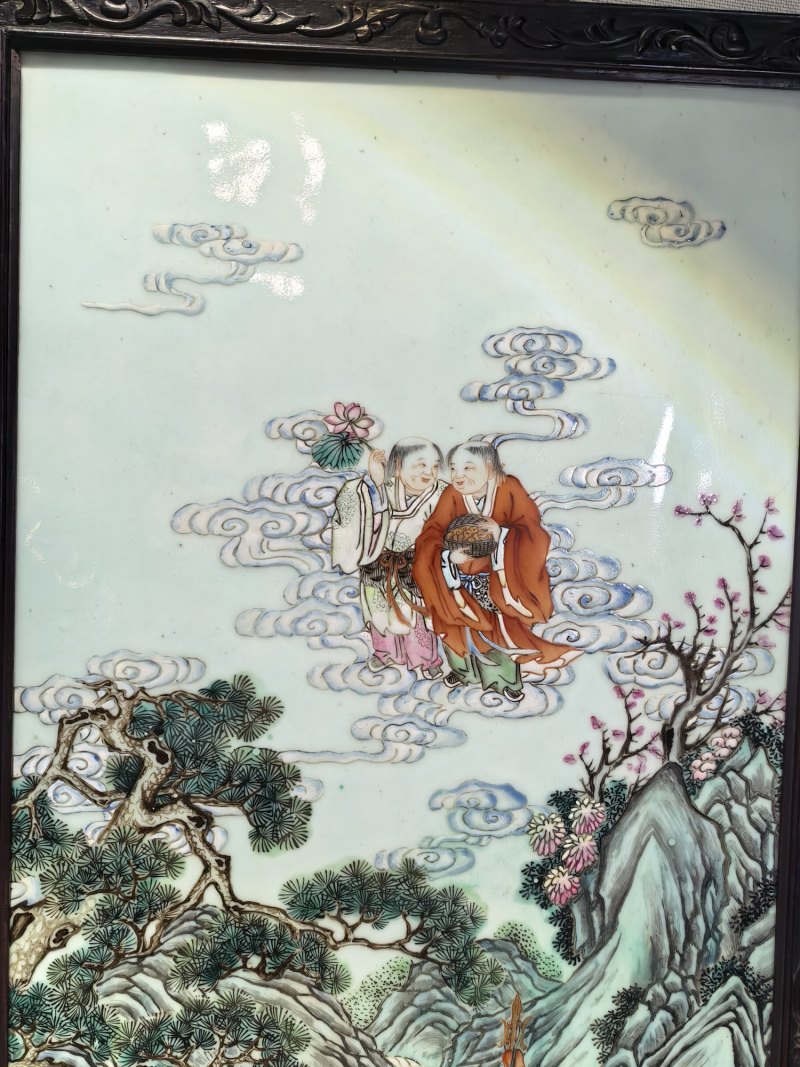 清乾隆 粉彩福禄寿故事图挂屏 - 图2