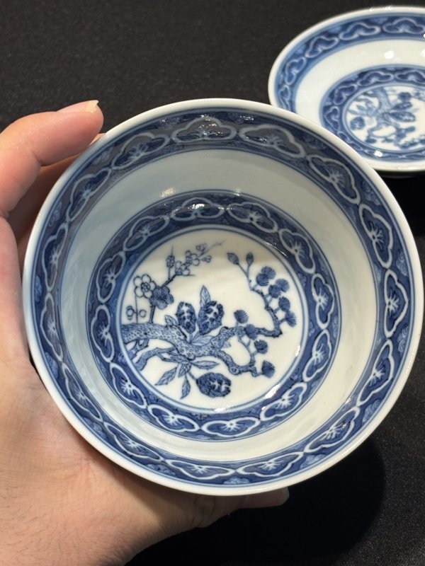 清道光 “退思堂製”款青花礬紅彩龍鳳紋蓋碗 - 图13