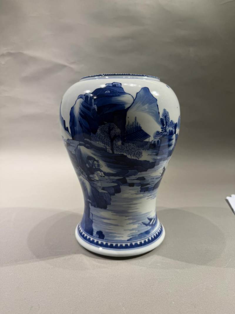 清康熙 青花山水纹花觚（半截） - 图2