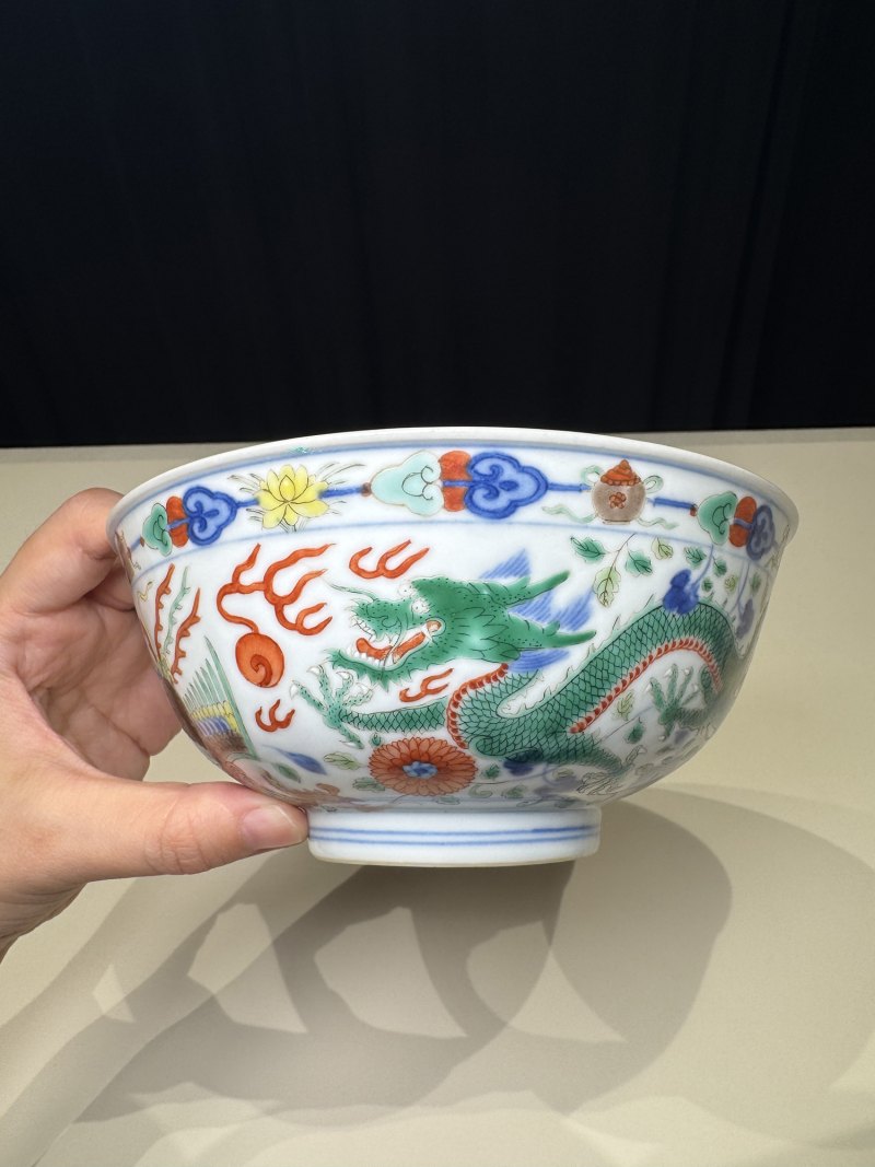 清道光 青花五彩龙凤纹碗一对 - 图6