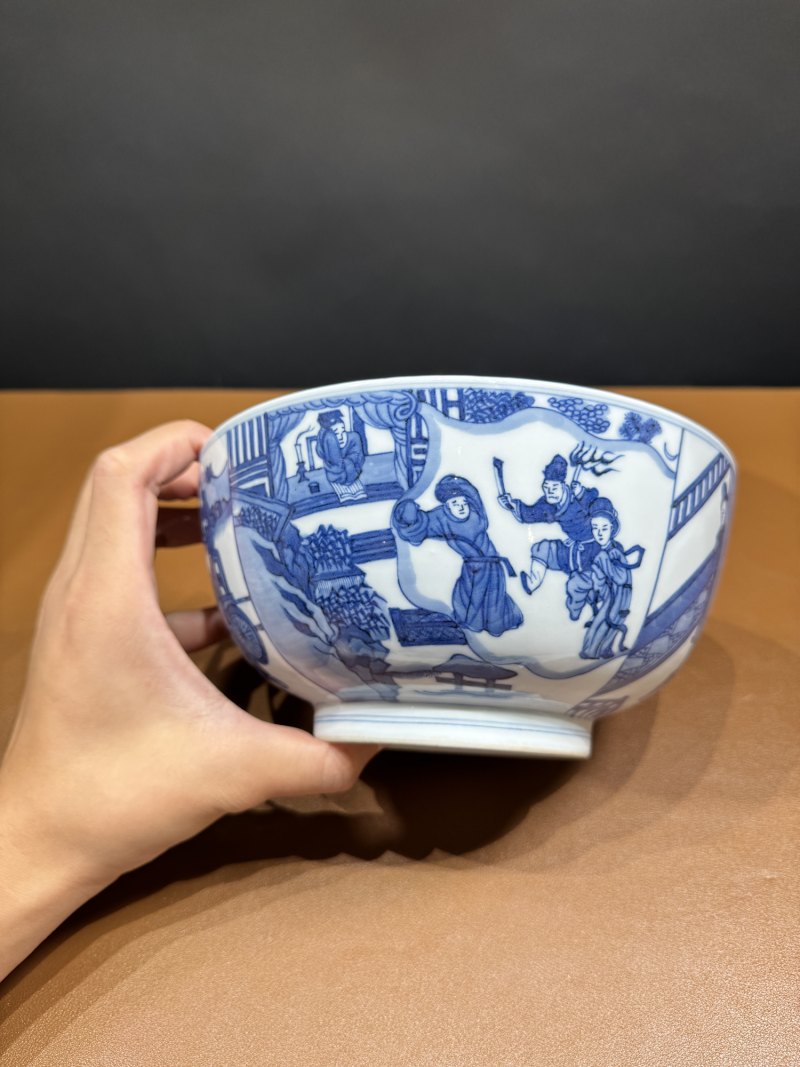 清康熙 青花西厢记人物故事大碗 - 图8