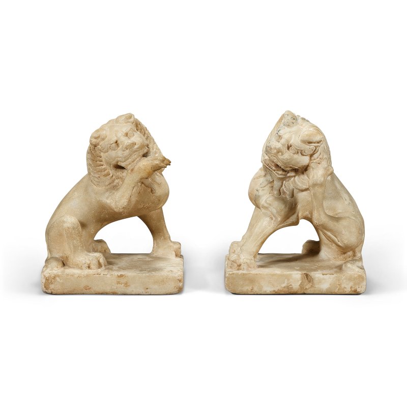 唐 漢白玉雕獅子一對  TANG DYNASTY (618-907) - 图1