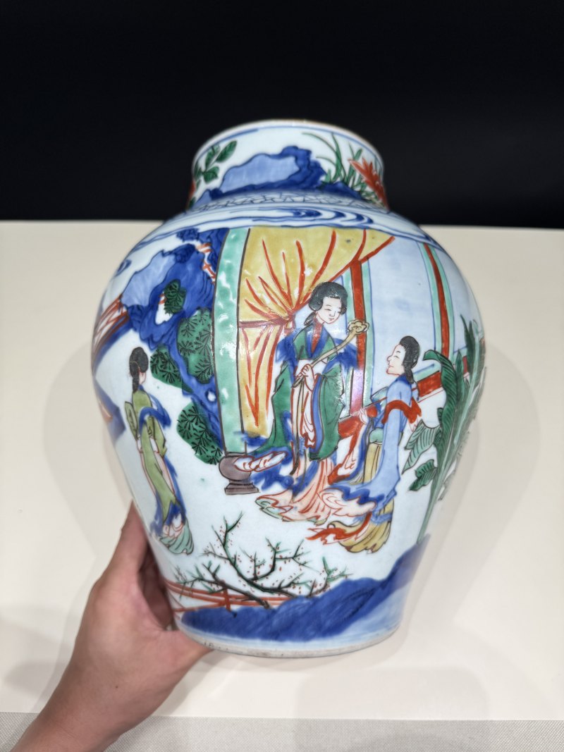 清顺治-康熙 青花五彩婴戏拟三国诸葛亮五丈原退兵图将军罐 - 图9