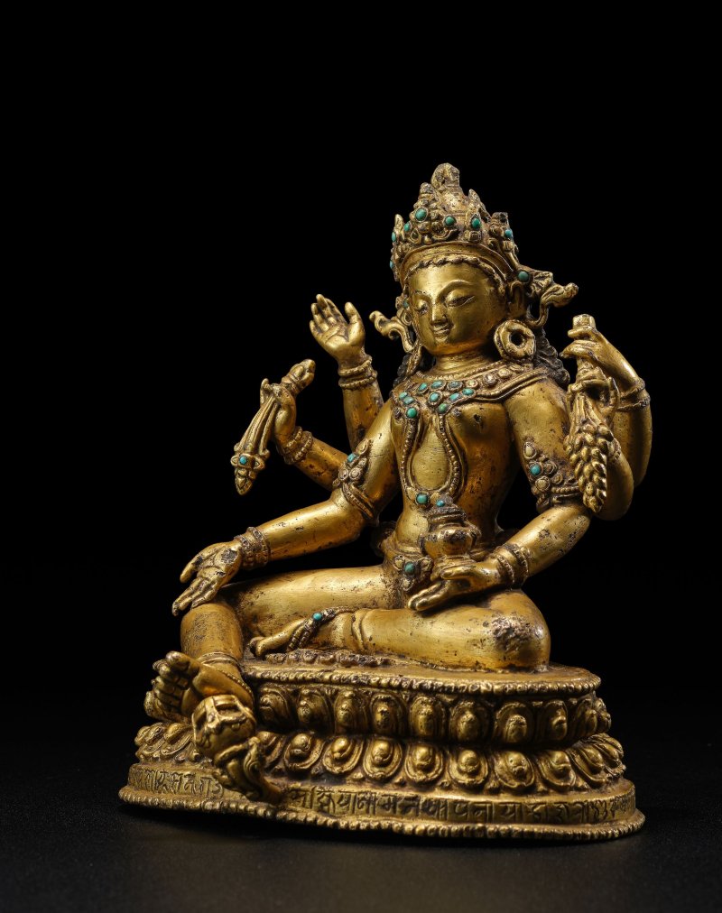 尼泊爾 1300年（據銘文） 銅鎏金財源天母像 | A GILT COPPER ALLOY FIGURE OF VASUDHARA - 图4