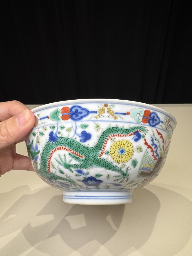 清道光 青花五彩龙凤纹碗一对 - 图7