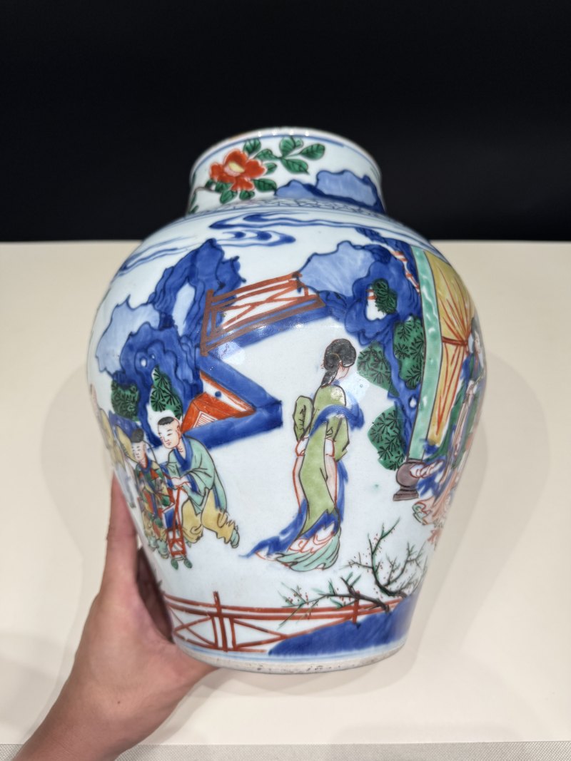 清顺治-康熙 青花五彩婴戏拟三国诸葛亮五丈原退兵图将军罐 - 图10