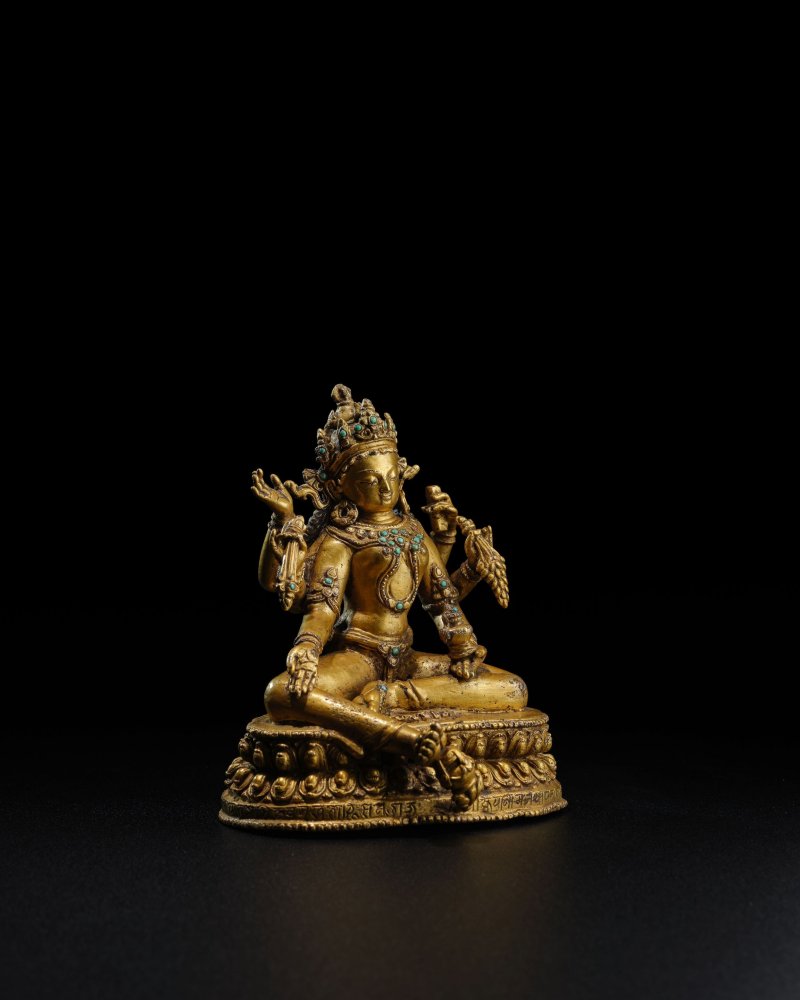 尼泊爾 1300年（據銘文） 銅鎏金財源天母像 | A GILT COPPER ALLOY FIGURE OF VASUDHARA - 图5