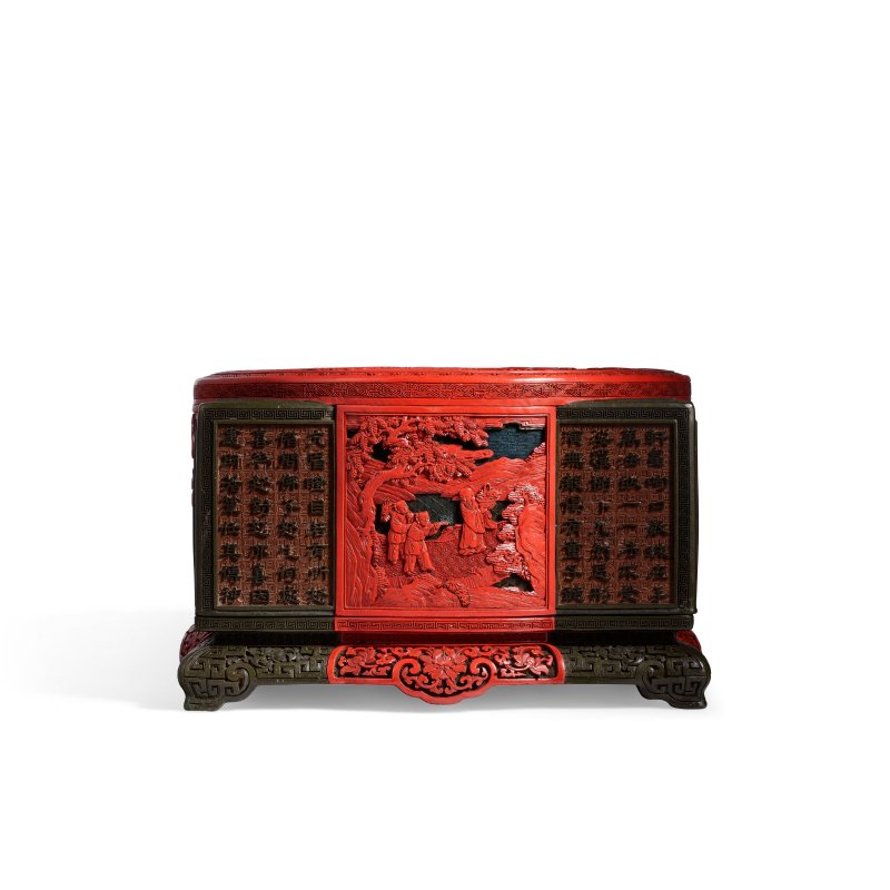 清乾隆 剔彩御題十六應真像琮式藏經盒一對  QIANLONG PERIOD (1736-1795) - 图5