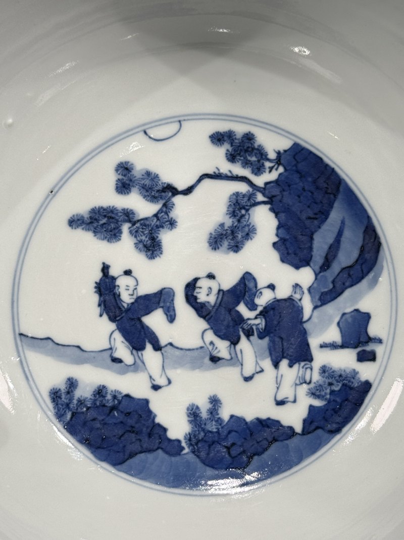 清康熙 青花西厢记人物故事大碗 - 图4