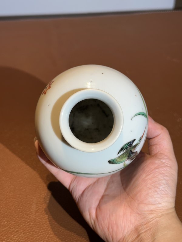 清光绪 五彩荷塘水禽图小太白罐 - 图9