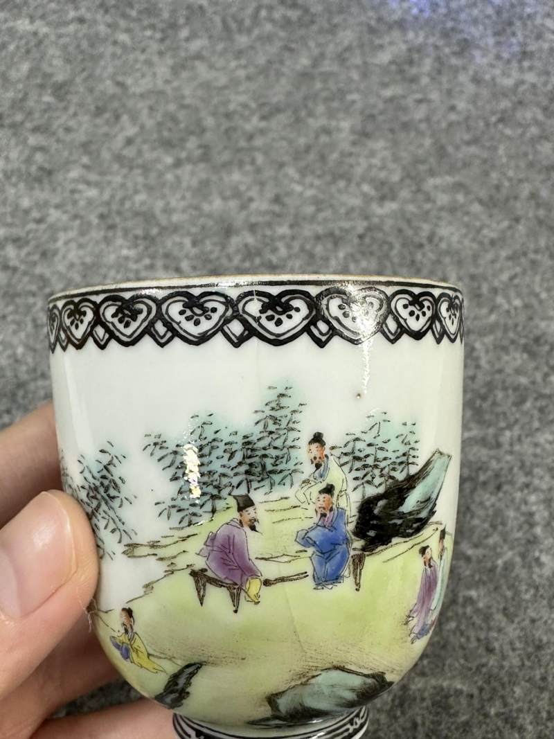    民国 薄胎粉彩竹林七贤杯 - 图9