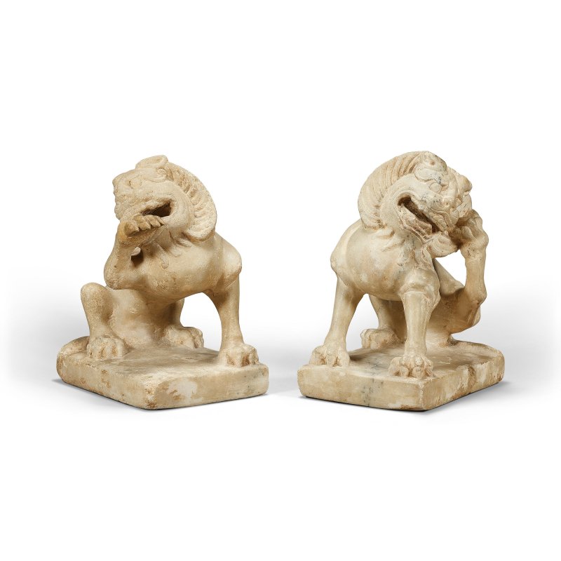 唐 漢白玉雕獅子一對  TANG DYNASTY (618-907) - 图2