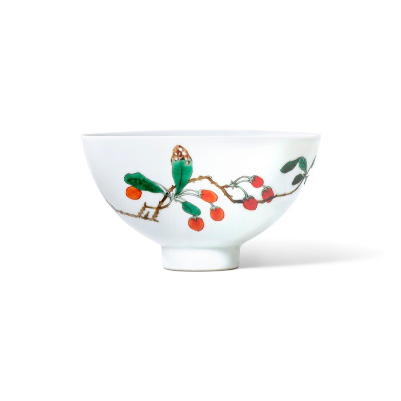 清康熙 五彩蝴蝶枸杞紋雞心盌  KANGXI PERIOD (1662-1722) - 图1