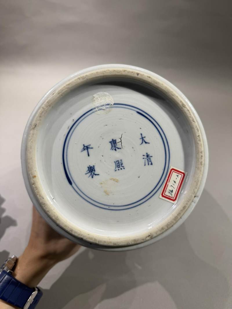 清康熙 青花山水纹花觚（半截） - 图5