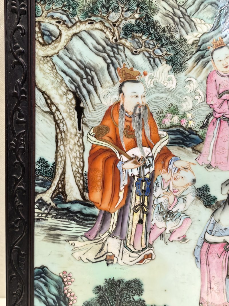 清乾隆 粉彩福禄寿故事图挂屏 - 图5
