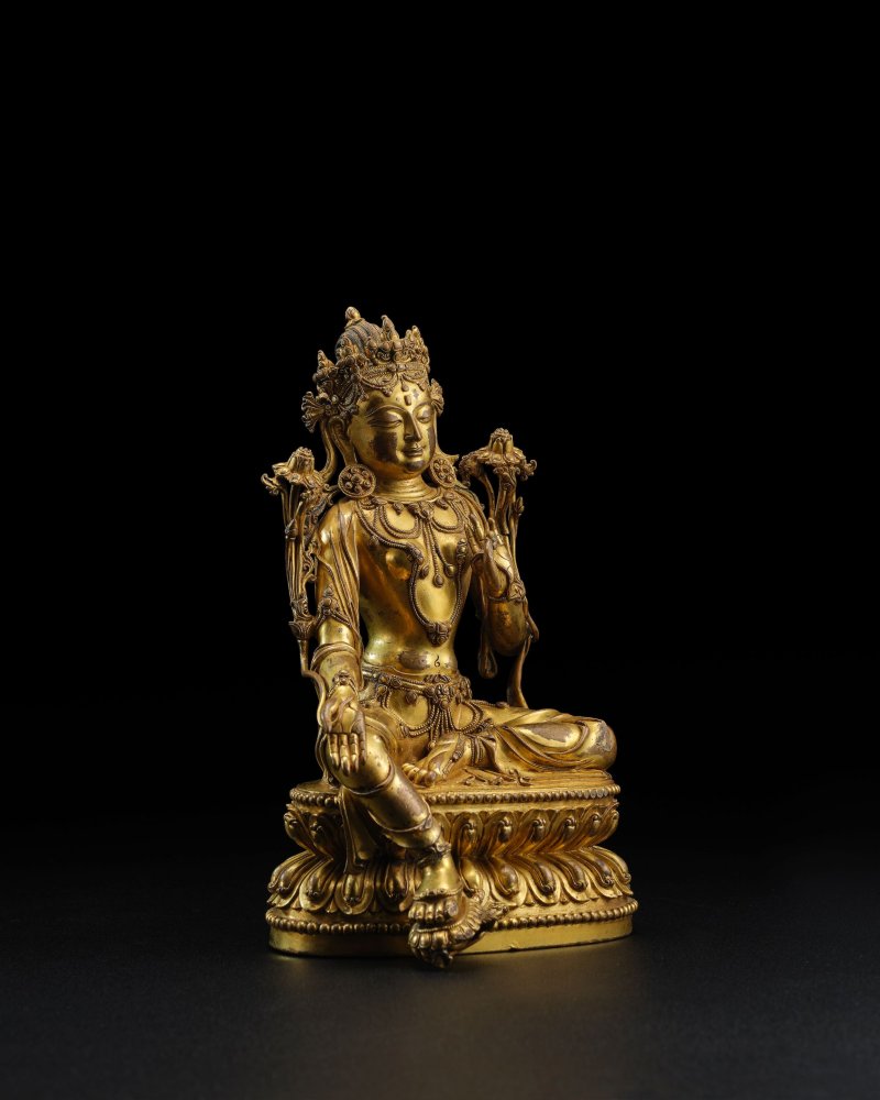 明 永樂（1403-24年）銅鎏金綠度母像 | A GILT COPPER ALLOY FIGURE OF GREEN TARA - 图2