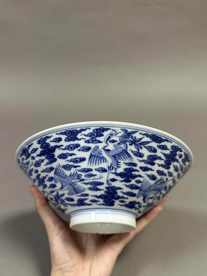    清雍正 青花云鹤九霄斗笠碗 - 图3