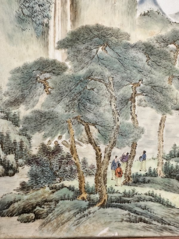 民國張志湯粉彩觀瀑圖瓷板 - 图9