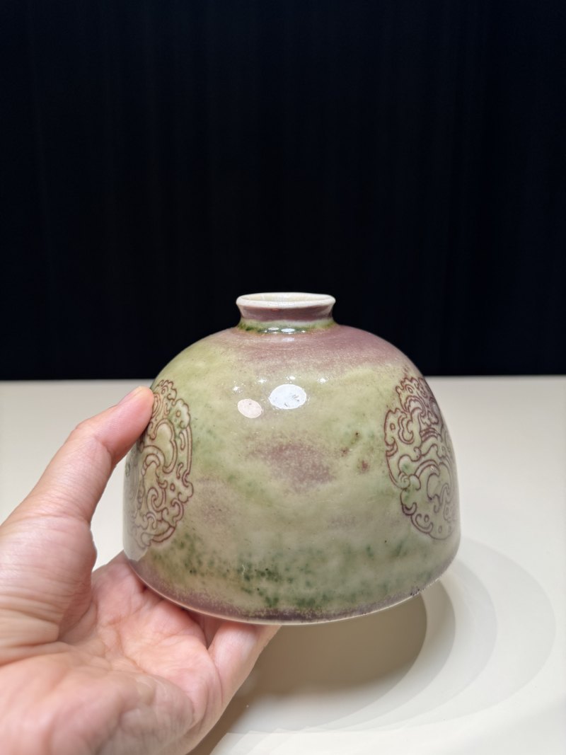 清康熙 豇豆红暗刻团螭纹太白尊 - 图4