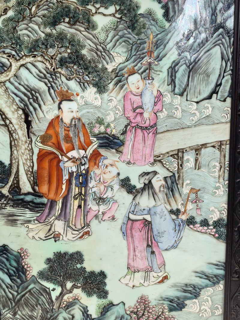 清乾隆 粉彩福禄寿故事图挂屏 - 图6