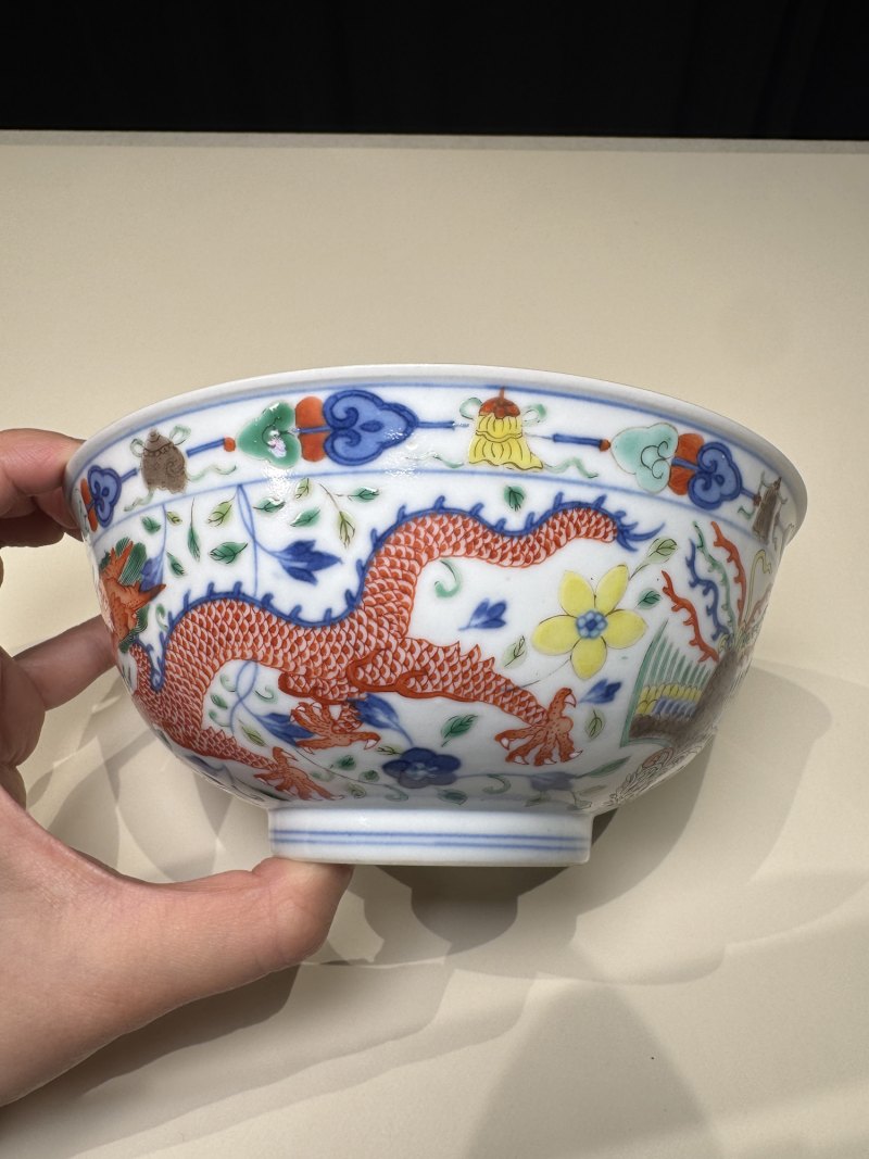 清道光 青花五彩龙凤纹碗一对 - 图10