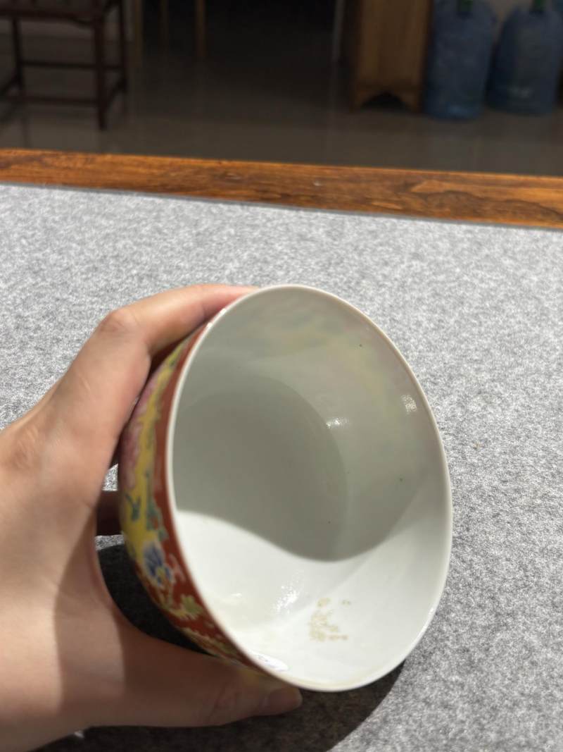   清道光 珊瑚红开光洋彩牡丹纹碗 - 图7