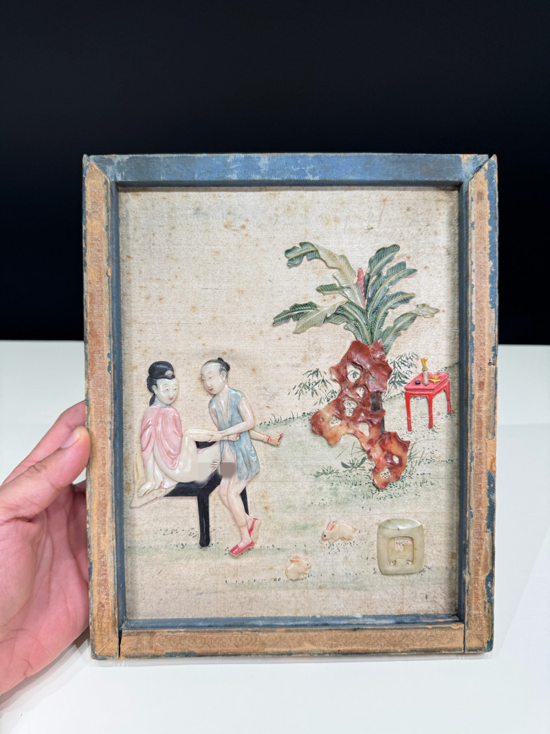 清乾隆 百宝嵌庭院人物故事图插屏 - 图6