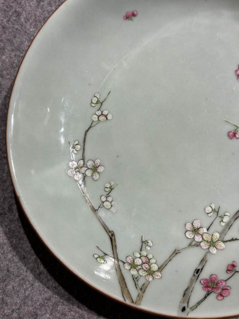    清乾隆 青釉粉彩过枝梅花盘 - 图4