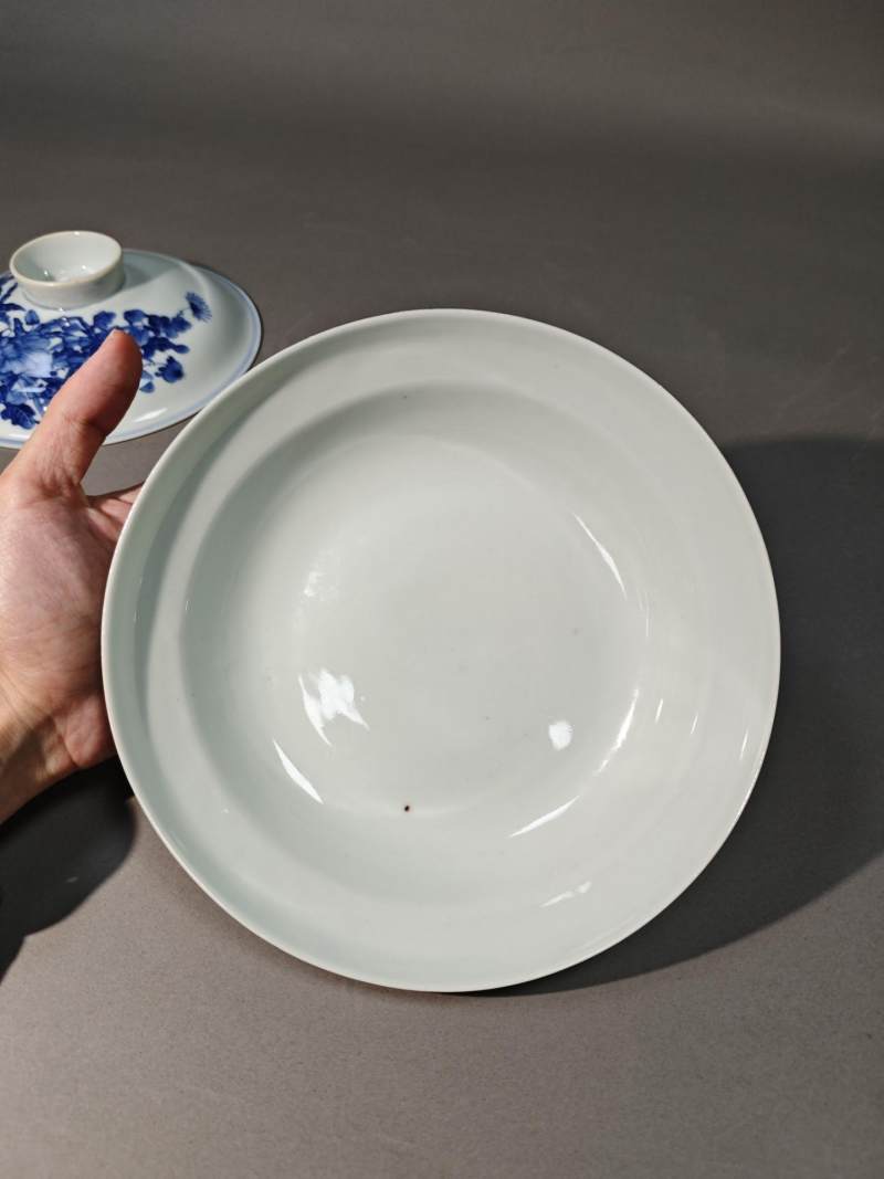    清光绪 青花折枝花卉纹折腰盖碗 - 图7