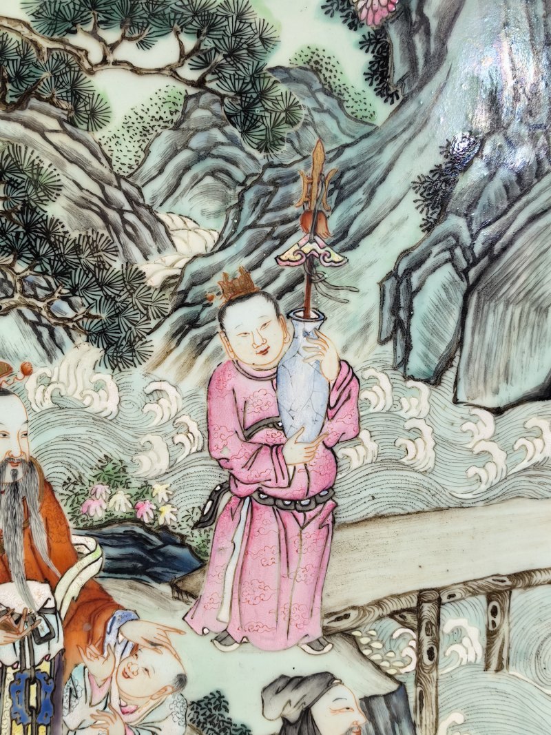 清乾隆 粉彩福禄寿故事图挂屏 - 图7