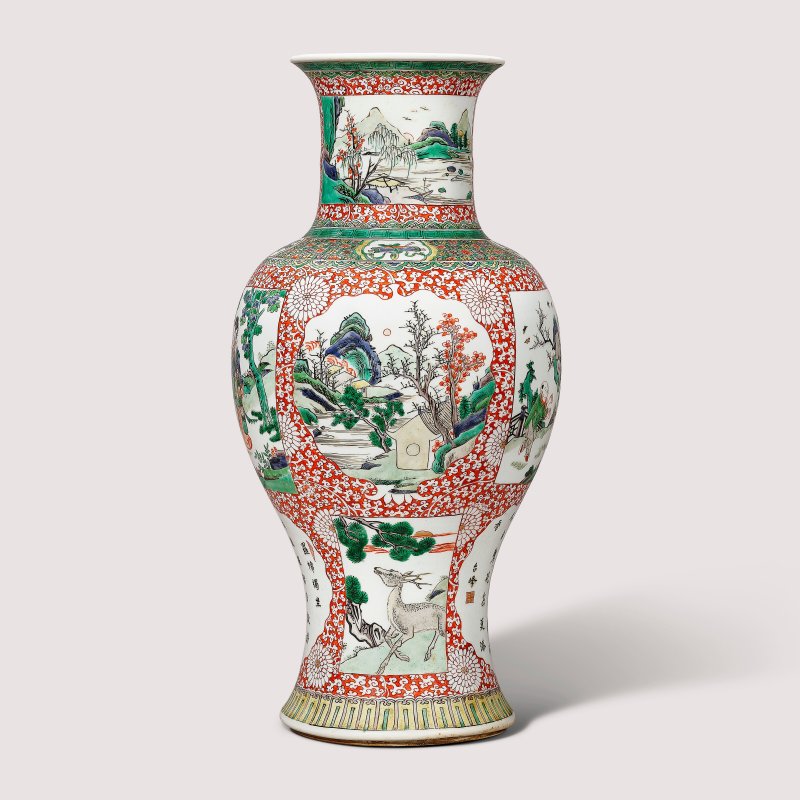 清康熙 五彩描金開光詩文仕女圖觀音尊  KANGXI PERIOD (1662-1722) - 图3