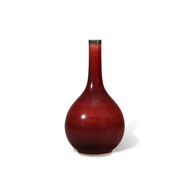 清康熙 郎窯紅釉綠彩暗刻花紋膽瓶  KANGXI PERIOD (1662-1722) - 图1