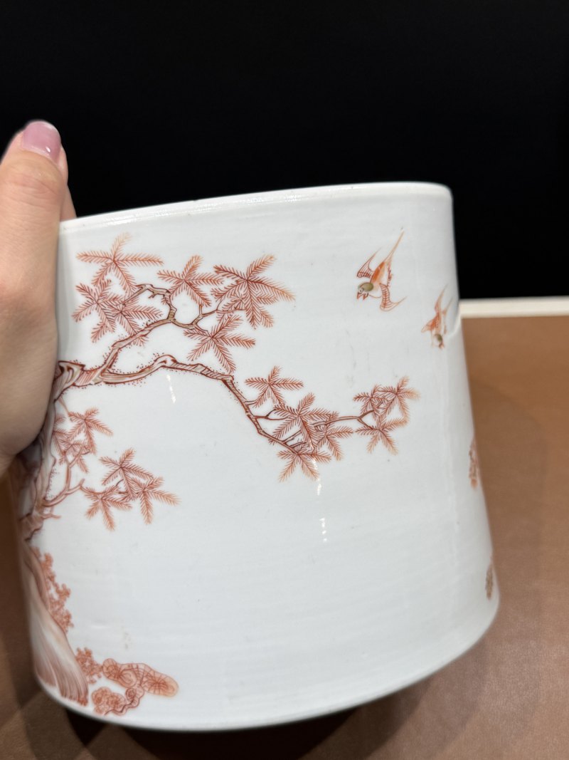 清康熙 矾红描金月月见喜图笔筒 - 图10