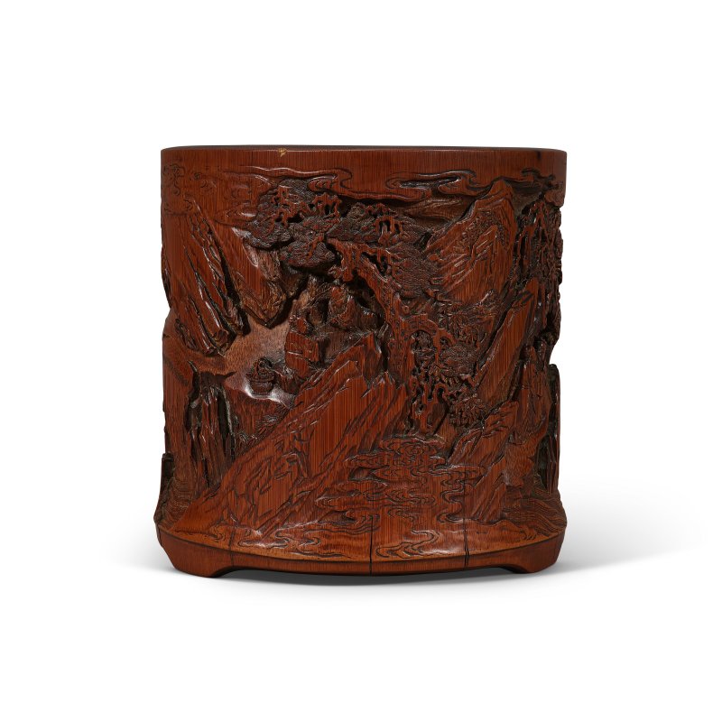 清康熙 竹雕羣仙賀壽圖筆筒  KANGXI PERIOD (1662-1722) - 图1