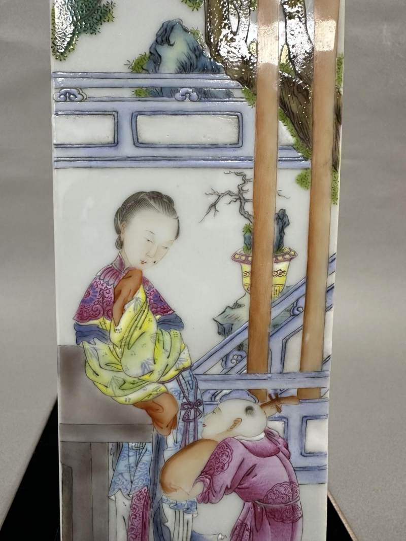    粉彩教子图瓷板 - 图4