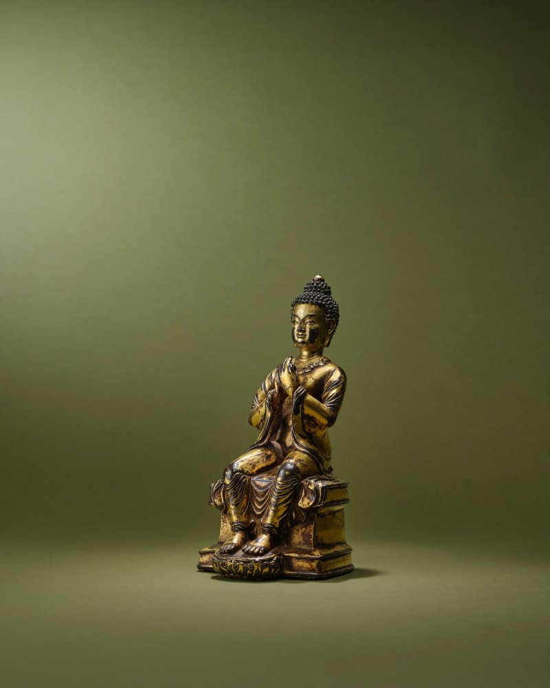 元　銅合金鎏金彌勒菩薩坐像 | A RARE GILT COPPER-ALLOY FIGURE OF BUDDHA MAITREYA - 图2