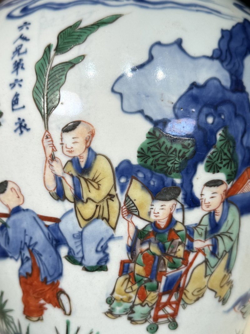 清顺治-康熙 青花五彩婴戏拟三国诸葛亮五丈原退兵图将军罐 - 图14