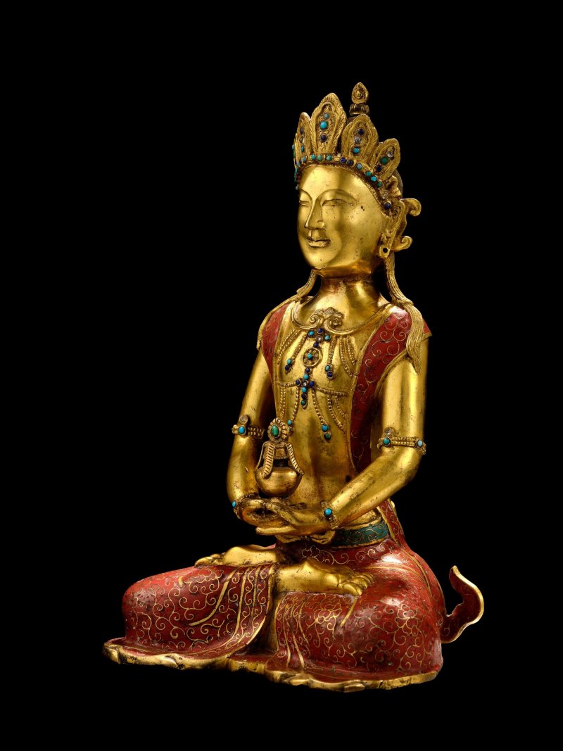 十八世紀上半葉　銅鎏金掐絲琺瑯無量壽佛坐像 | A RARE GILT-BRONZE AND CLOISONNÉ ENAMEL FIGURE OF AMITAYUS - 图5
