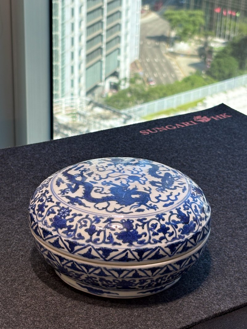 明萬曆 青花雙龍戲珠圖圓捧盒 - 图10