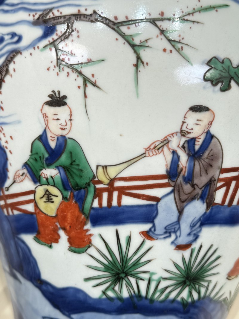 清顺治-康熙 青花五彩婴戏拟三国诸葛亮五丈原退兵图将军罐 - 图15