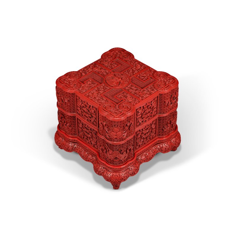 清乾隆 剔紅福壽雙全八寳紋蓋盒連座  QIANLONG PERIOD (1736-1795) - 图1