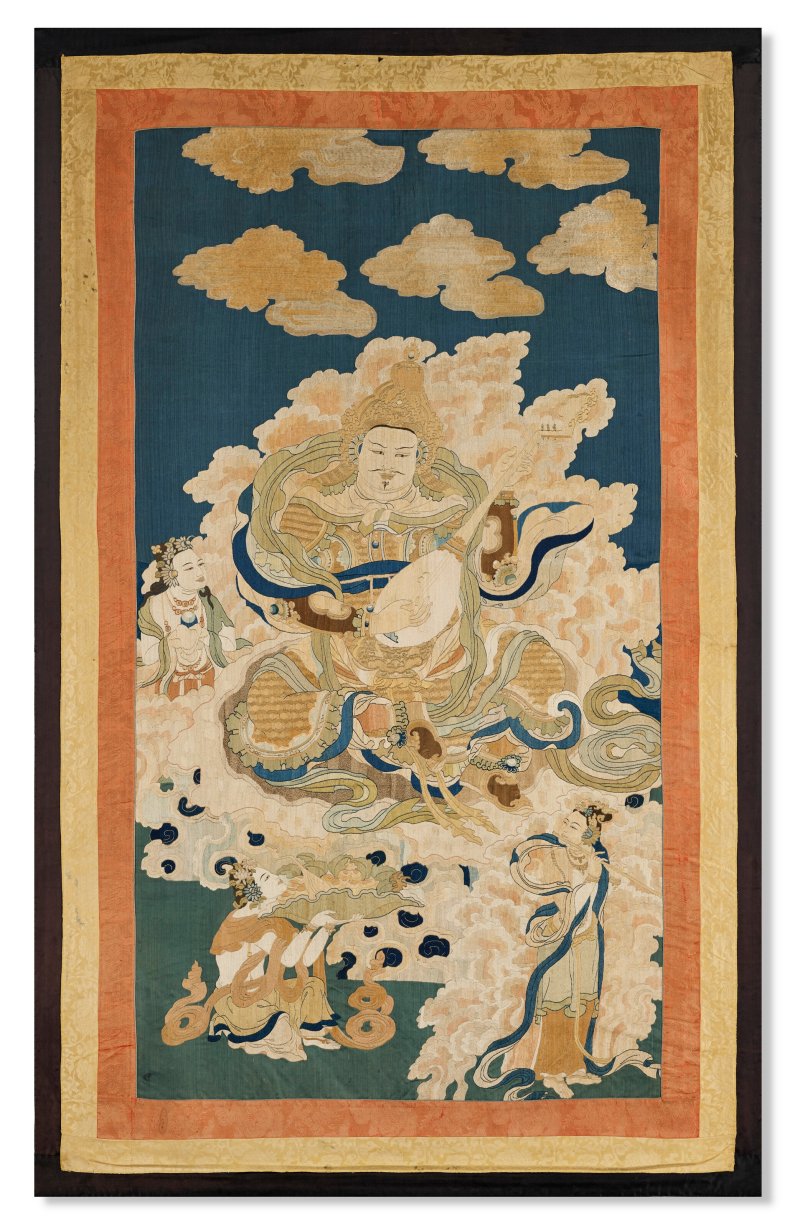 明十六/十七世紀 刺繡持國天王唐卡  MING DYNASTY, 16TH-17TH CENTURY - 图1