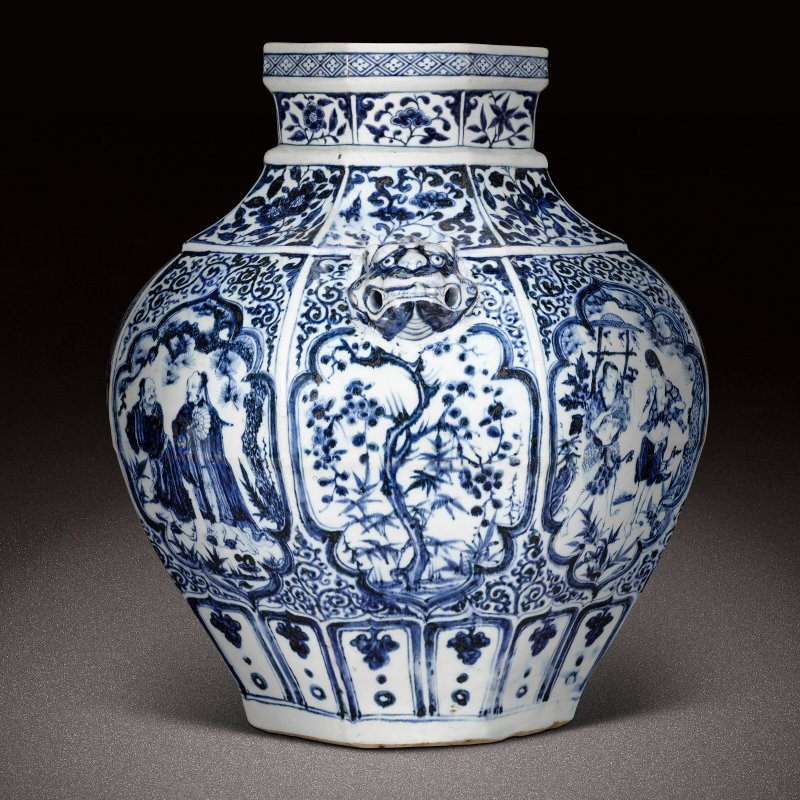 元 青花開光「西王母蟠桃會」故事圖八方大罐  YUAN DYNASTY (1279-1368) - 图4