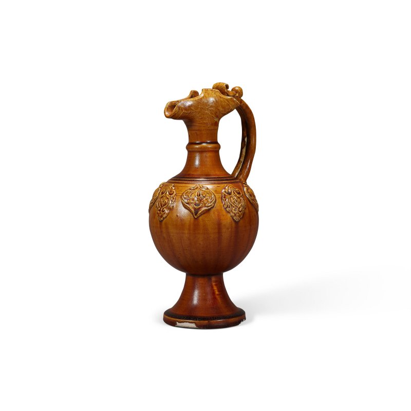 唐 褐釉貼花葉紋鳳首龍柄執壺  TANG DYNASTY (618-907) - 图2