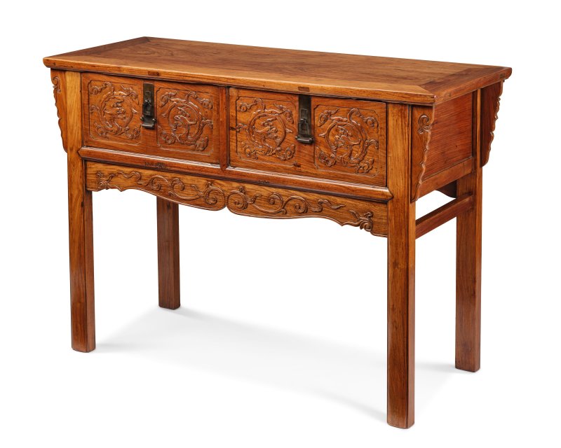 十七/十八世紀　黃花梨團龍紋聯二悶戶櫥 | A CARVED HUANGHUALI TWO-DRAWER COFFER, LIANERCHU - 图4